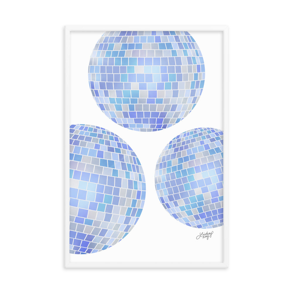 Blue disco balls mirror-ball high-quality framed art print wall-art lindsey kay collective